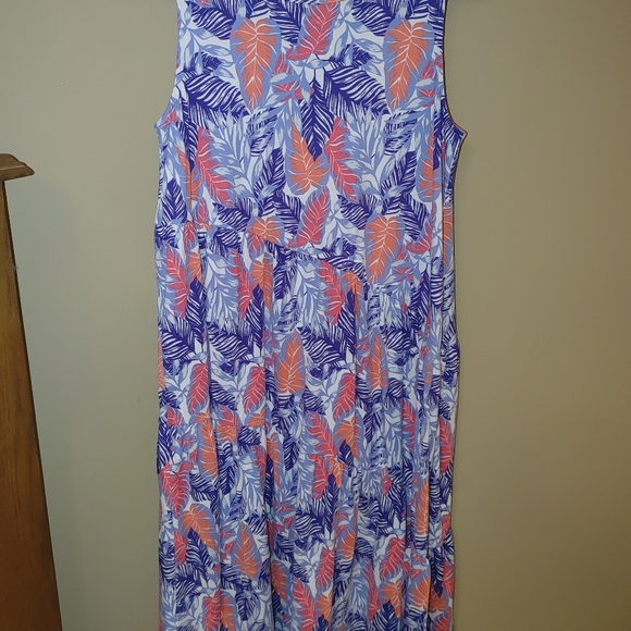 Cuddl Duds Leaf Print Dress in Blue and Pink, Size M - Picture 4 of 4